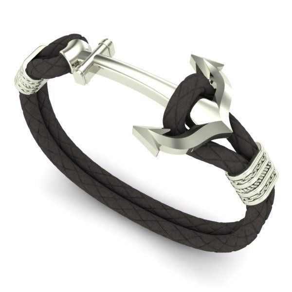 Mens Anchor Leather Bracelet