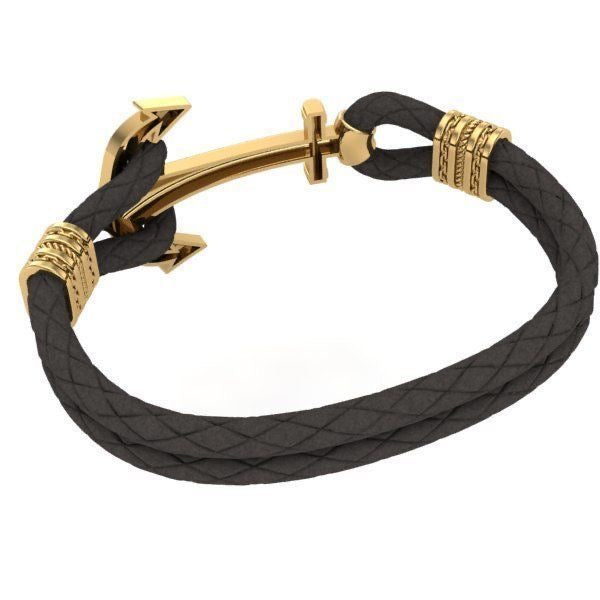 Mens Anchor Leather Bracelet