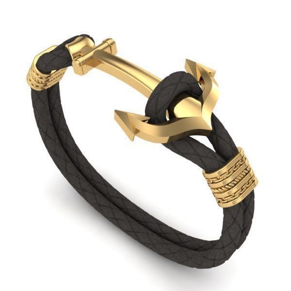 Mens Anchor Leather Bracelet